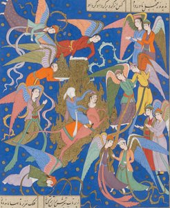 Profetens natrejse. Fra et manuskript af Khamsa of Nizami, ca. 1620. af Unbekannt