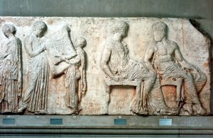 Athenas hellige kappe holdt op af kultembedsmænd og Athena og Hephaistos, 438 f.Kr. af Unbekannt