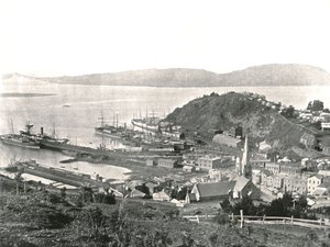 Byen og havnen, Port Chalmers, New Zealand, 1895. af Unbekannt