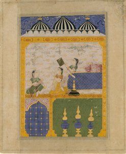 Tre damer i et palads interiør: Side fra en spredt Laur Chanda..., 1520-30. af Unbekannt