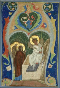 Tre Maries og den brændende engel ved graven. Oprindeligt, ca 1310 af Unbekannt