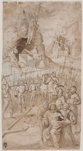 Tre scener fra Kristi lidenskab recto Architectural Sketch verso, 1500-tallet. af Unbekannt