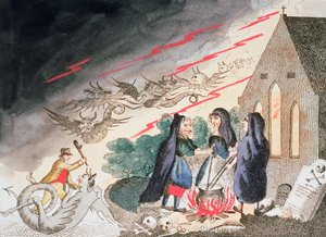 Tre hekse på en kirkegård, c1790