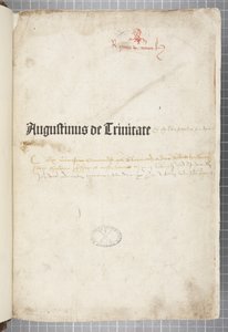 Titelside af De trinitate og De Civitate Dei cum commento, skrevet af Augustin af Hippo (pen & blæk på papir) af Unbekannt