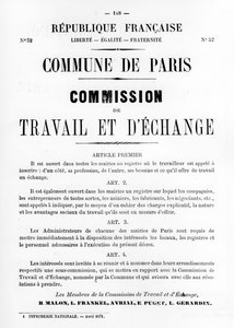 Travail et DEchange, fra franske politiske plakater fra Pariserkommunen, maj 1871 af Unbekannt