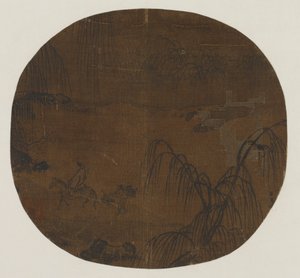 Rejsende under piletræer, Yuan- eller Ming-dynastiet, 1279-1644. af Unbekannt
