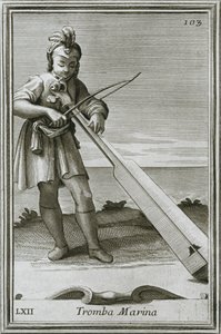 Trumscheit marinetrompet, gravering fra F. Bonannis bog Armonic cabinet, Rom, 1722, 1948 af Unbekannt