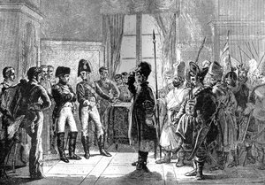 Zar Alexander I præsenterer russiske tropper til Napoleon, 8. juli 1807 1882-1884 af Unbekannt
