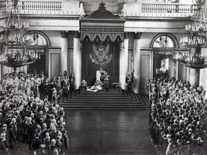 Zar Nicholas II taler ved åbningen af den første Duma, Skt. Petersborg, Rusland, 27. april 1906 af Unbekannt