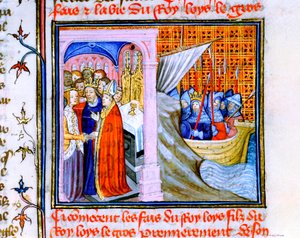 To scener fra Chronique de St Denis, slutningen af det 14. århundrede af Unbekannt