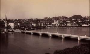 Uden titel Bro med By i Afstand, 1800-tallet. af Unbekannt