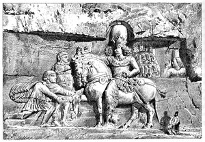 Baldrian ved fødderne af Sapor, kongelige grave ved Naksh-I-Rustem, Persepolis, Iran, 1895 af Unbekannt