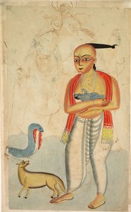 Vasudeva Krishnas far, der flygter med Krishna, møder en kobra og en sjakal, 1800-tallet. af Unbekannt