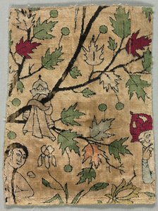 Fløjlsfragment, Khusrau ser Shirin badning, 1550-99. af Unbekannt