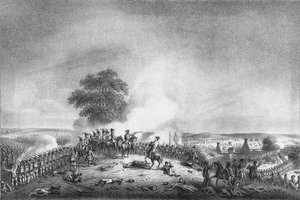 Udsigt fra Mont St. Jean af slaget ved Waterloo...1815, c1816. af Unbekannt