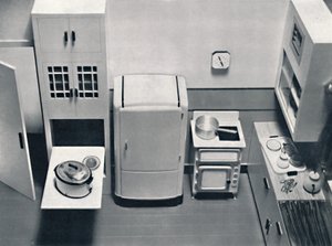 Udsigt til et køkken, designet af H.M.V. Husholdningsapparater, 1938 af Unbekannt