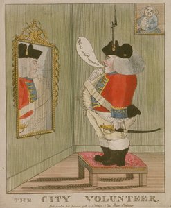 Udsigt af en portabel byfrivillig, der beundrer sig selv i spejlet, 1785 af Unbekannt