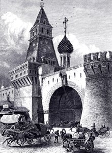 Udsigt over Nikolskaya Tower og Armory i Moskva, ca 1860 af Unbekannt