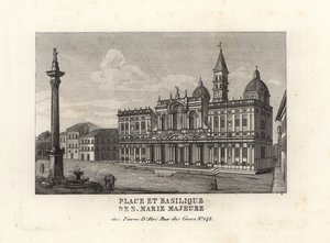 Udsigt over Piazza e Basilica di Santa Maria Maggiore, pladsen og kirken Saint Mary Major med dens Mariasøjle, Rom af Unbekannt
