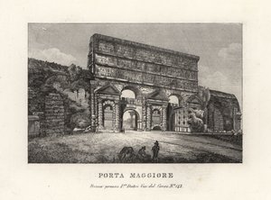Udsigt over Porta Maggiore-porten med akvædukter, større port eller Porta Prenestina, i Aurelian-muren, Rom af Unbekannt
