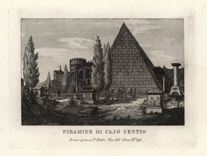 Udsigt over Cestius-pyramiden, Piramide di Caio Cestio, Rom af Unbekannt