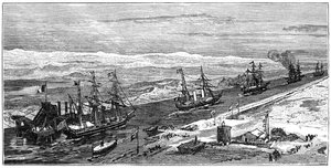 Udsigt over Suez-kanalen, Egypten, 1900 af Unbekannt