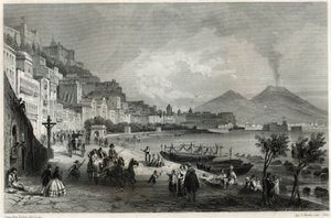 Udsigt over havnen og byen Napoli i det 19. århundrede, i bogen om Middelhavet af Louis Enault (1824-1900), fransk journalist og rejsende. af Unbekannt