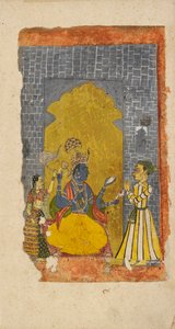 Vishnu på tronen med en fyrstelig hengiven foran ham, c1700-1725 af Unbekannt