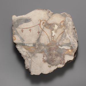 Vægmaleri fragment med Gorgon maske, ca. 14-68 e.Kr. af Unbekannt