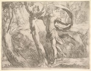 Wilton Album, folio 10a: Priapus og Lotis, ca. 1530-50. af Unbekannt