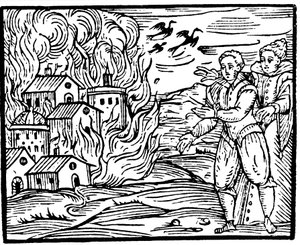 Hekse ødelægger et hus ved brand - Schwaben, 1533 af Unbekannt
