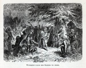 Wittekind kalder sine Saxons til våben, 1882 af Unbekannt