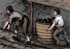 Kvinde og en dreng arbejder i en kulmine, Bolton, Lancashire, 1848 af Unbekannt