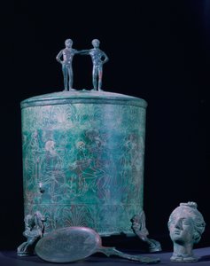 Kvinders bronzeparfumeolie cista, hellenistisk periode, 3. århundrede f.Kr af Unbekannt
