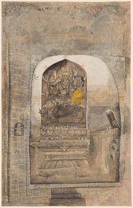 Tilbedelse af stenbillede af Shiva og Parvati i en lingam, ca. 1710. af Unbekannt