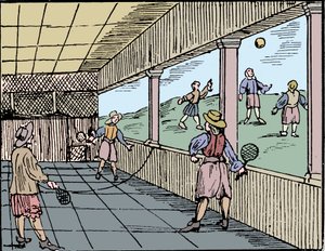 Unge mænd, der spiller en form for tennis, 1500-tallet af Unbekannt