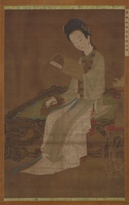 Ung kvinde læser en bog med digte, Ming-dynastiet, 1500-1700-tallet. af Unbekannt