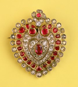 Antik hjerteformet broche (diamant og rubin) af Unbekannt Unbekannt