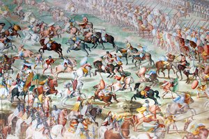 Kampscene, detaljer fra freskoerne i Hall of Battles