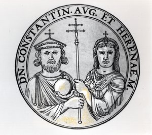 Konstantin VI (770-c.797 e.Kr.) og hans mor Irene (gravering) (bw foto) af Unbekannt Unbekannt
