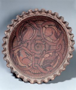 Koptisk kop, malet terracotta med swag-kanter, egyptisk, 7. århundrede e.Kr