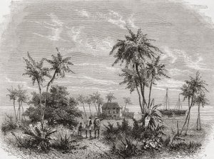 David Livingstones hus i Zanzibar, Tunesien, Østafrika, illustration fra 