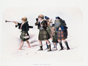 Going To School af R.R. McIan (farvet litho) af Unbekannt Unbekannt