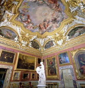 Interiør af Sala di Giove (Jupiter Room) med malerier af Pietro da Cortona, Palazzo Pitti, Firenze, Italien af Unbekannt Unbekannt
