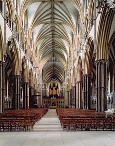 Lincoln Cathedral, 1185-1311, Udsigt over skibet, bygget 1215-55, Lincolnshire, Storbritannien af Unbekannt Unbekannt