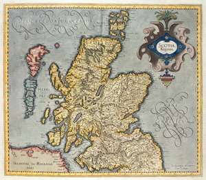 Kort over Kongeriget Skotland, Scotia Regnum fra det 17. århundrede (påvirket af Mercators Atlas)
