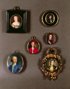 Miniaturer fra LtoR, TtoB: Frances Teresa Stuart, hertuginde af Richmond og Lennox (for detaljer se 97685) af Jean Petitot (1607-91); Selvportræt af Jean Petitot (1607-91); Charles Fitzroy, 2. hertug o