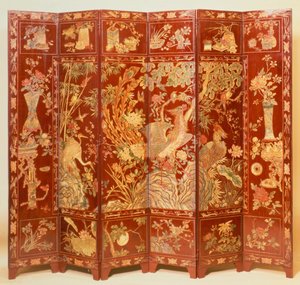 Pastoral scene, (rød lakskærm med forgyldt chinoiserie) af Unbekannt Unbekannt