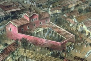 Rekonstruktion af det trekantede tempel fra det 2. århundrede ved Verulamium af Unbekannt Unbekannt