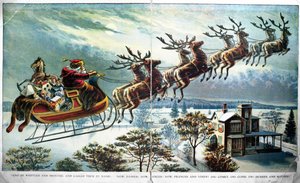 Julemandens første udflugt med slæde og rensdyr, illustration til A Visit from St. Nicholas, af Clement Clarke Moore (1779-1863) 1890